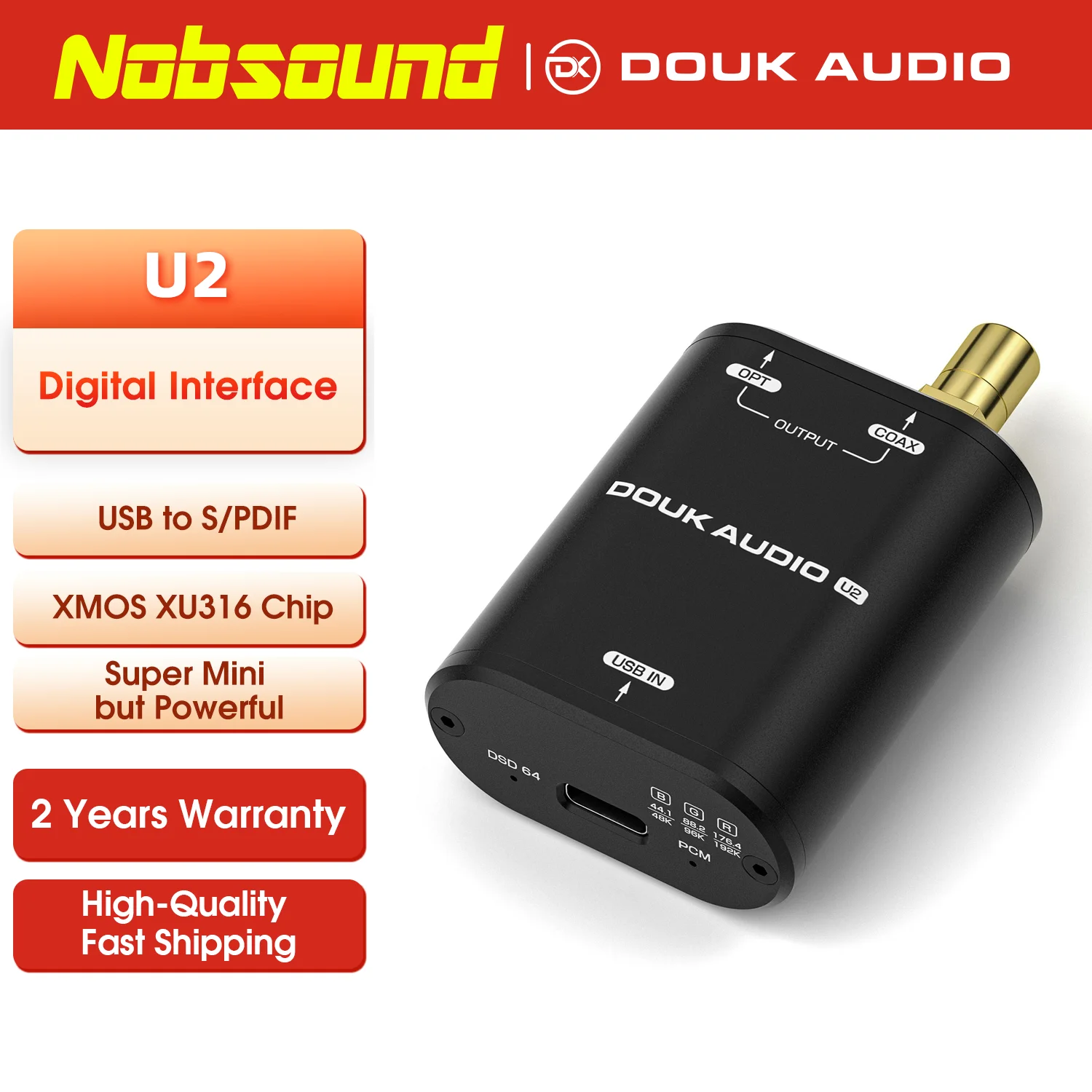 Nobsound U2 XMOS XU316 Audio Converter USB to SPDIF Digital Interface DSD Support Source Output