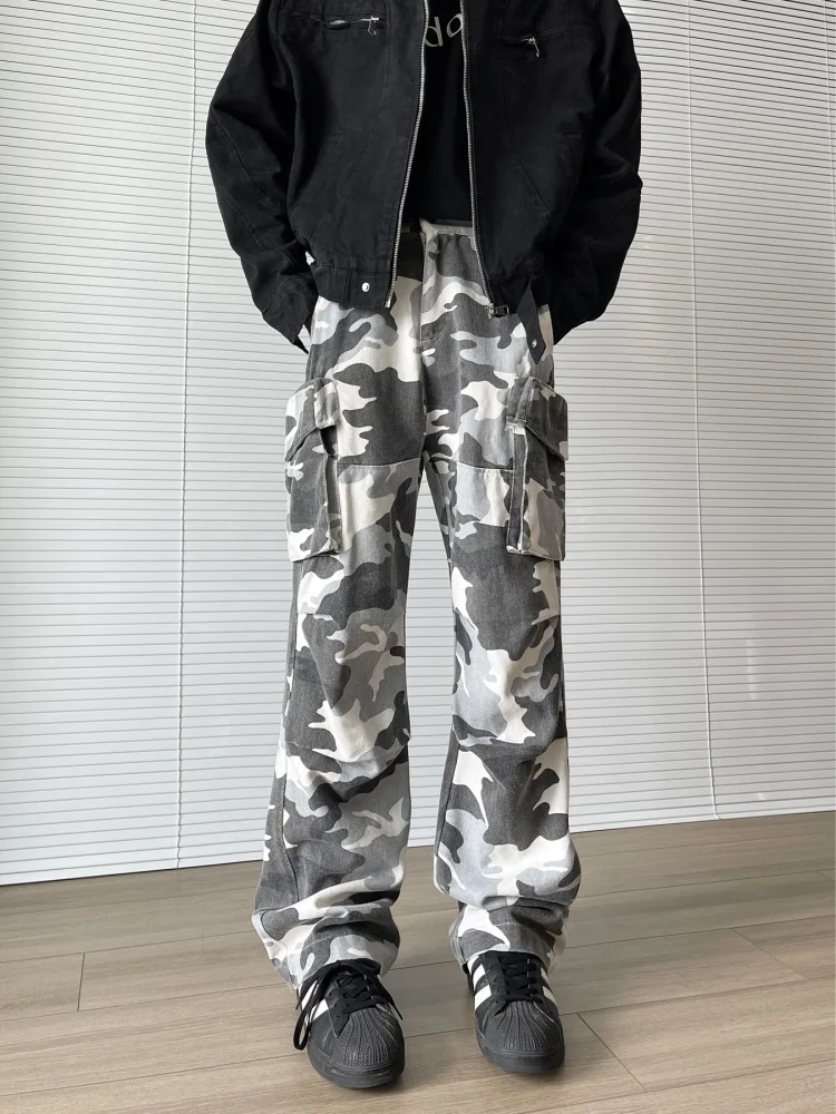 

Camouflage Work Pants Men's Straight Loose Wide Leg Pants 2025 New Spring Autumn American Retro Oversize Trousers