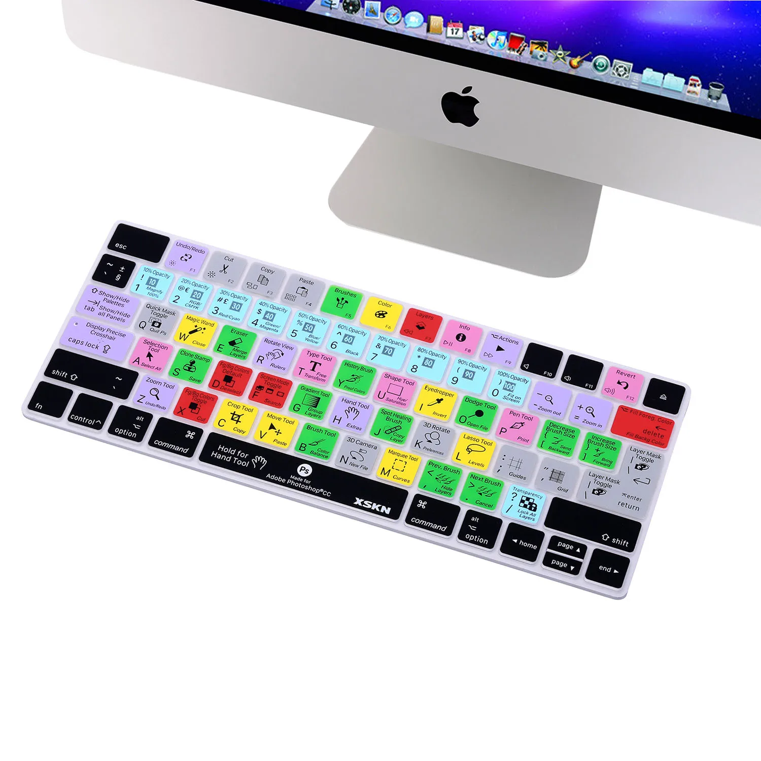 XSKN Photoshop Shortcut Silincone Keyboard Cove Skin for Apple iMac Magic Keyboard A1644 Hot keys Protective Cover Sticker