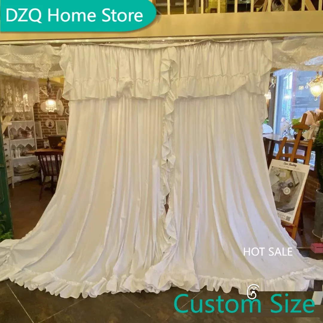 

Light Flittering White Curtains with Valance, 100% Cotton Princess Window Drapes for Girl's Bedroom, Living Room,Eco-friendly