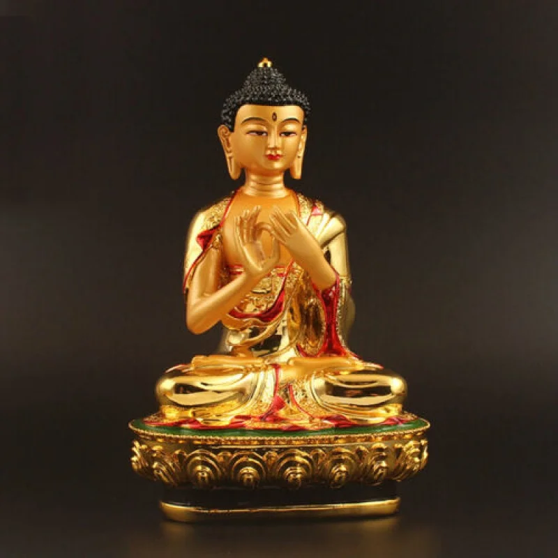 Tibetan Buddhism Resin Gold Plated Sitting Lotus Mahvairocana Buddha Statue Sakyamuni