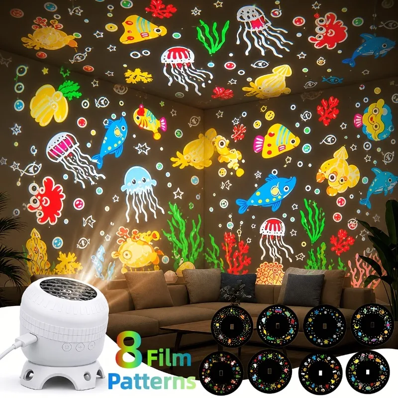 8 Patterns Auto-rotating projection lamp 360 Rotating with Adjustable Speed Starry LED Lamp for Bedroom Party Decor Kids Gift