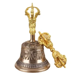 10cm Large Tibetan Bells Gold Nepal Handmade Carved Brass Vajra Bell Pestle Buddhism Meditation Chimes Sound Healing Ornaments