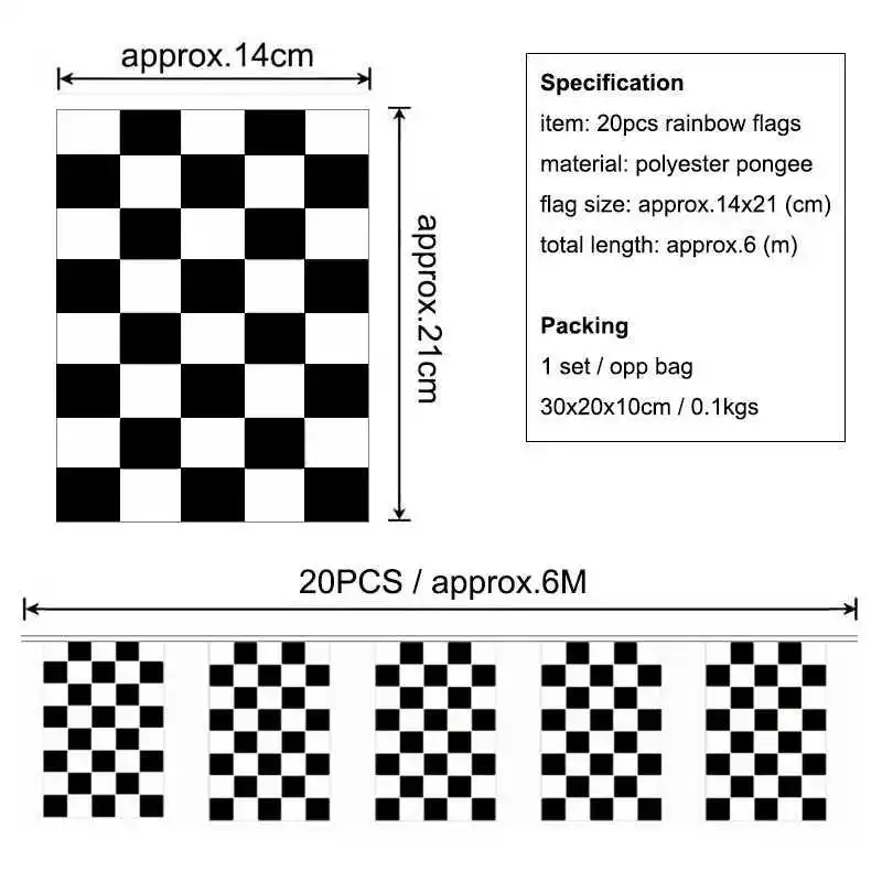 String Checkered Racing Flag 14x21cm Polyester Black White Chequered Printed 6M Home Party Auto Sport Car Event Decoration
