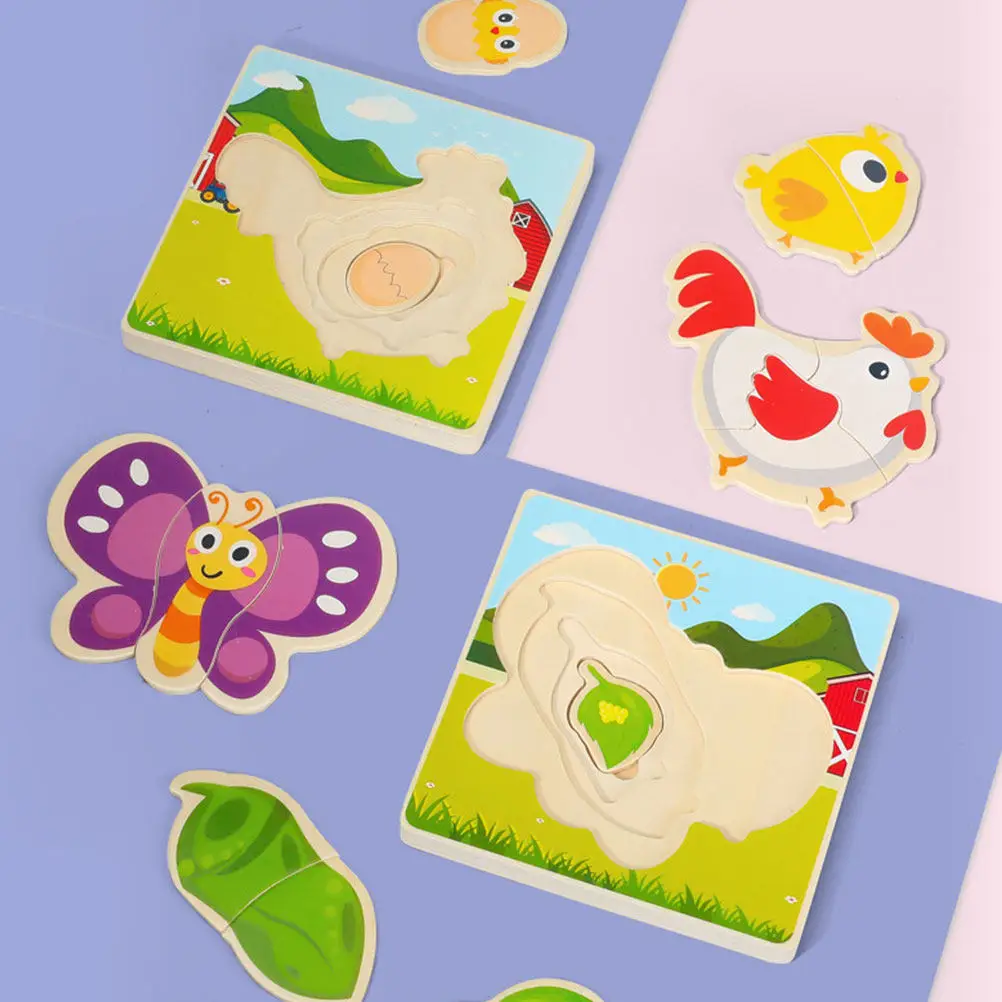 

1Set Wooden Puzzle Animals Growing Process Educational Kid Puzzle Enhance Creativity Communication Skills Early Learning