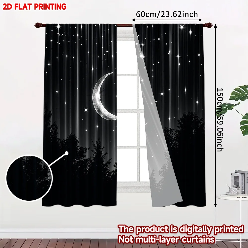 2D flat printing 2pcs Scene Curtains Starry Night Sky Digital Printed Polyester Drapes Family Party Decoration for Indoor