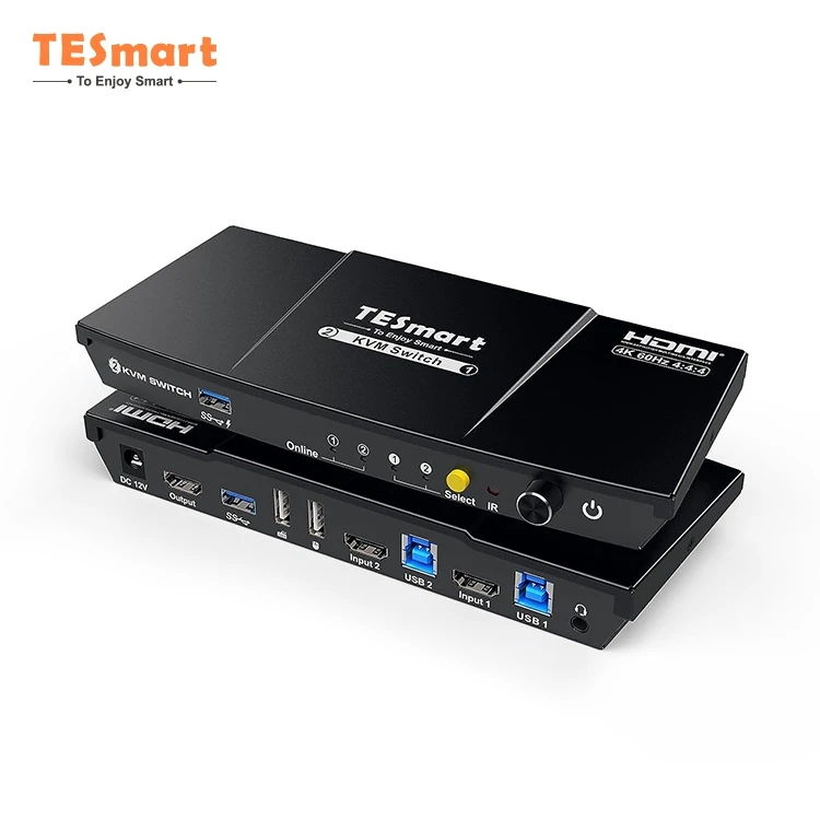 TESmart 2 Port KVM Switch Kit HDMI 4K60Hz with USB 3.0 Docking Station 2 PCs 1 Monitor 2 In 1 Out KVM Switcher