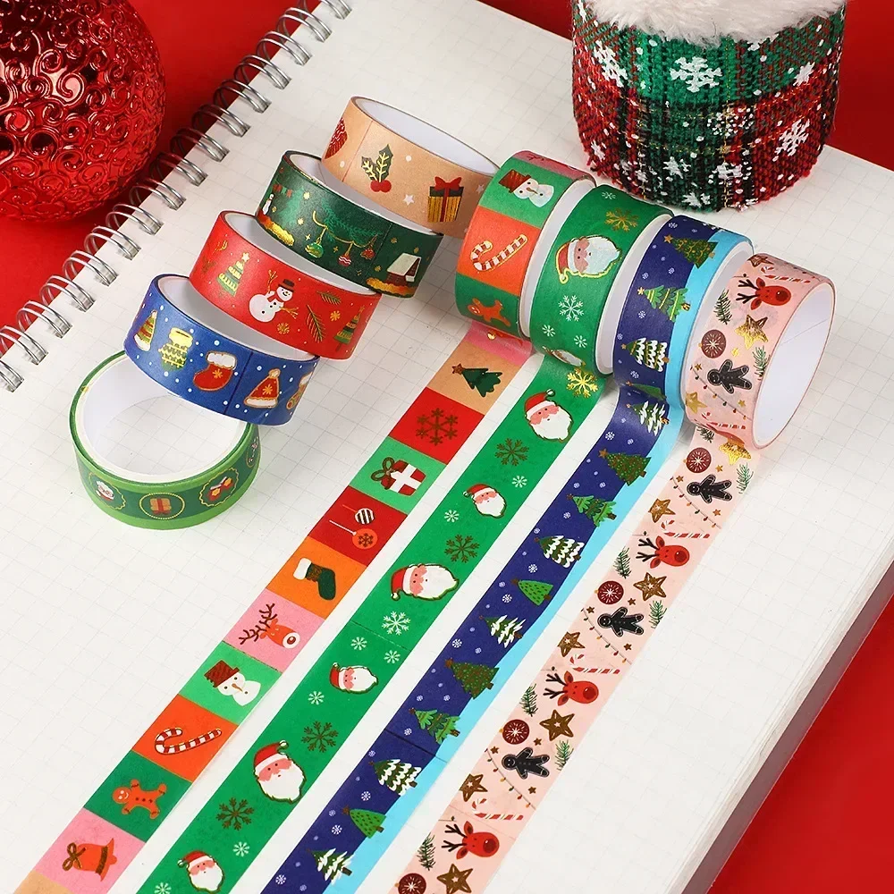 Christmas Tape Set Holiday Decorative Tape Santa Snowman Pattern DIY Craft Scrapbooking Gift Wrapping Journal Decor Sticker Tape