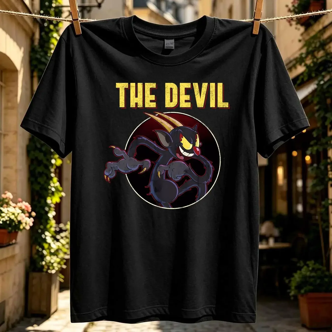 washed T Shirt Boy's The Cuphead Show Devil vintage Washed fashion Unisex Casual Breathable Top For Everyday Wear Comfortable