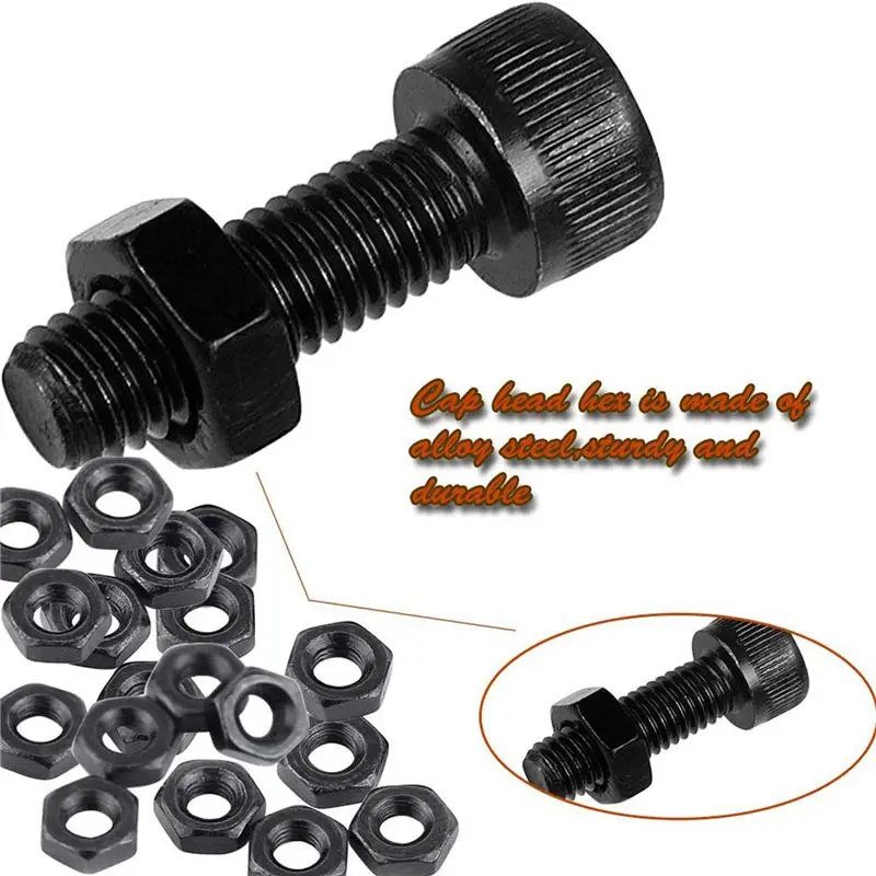 RALCA-1200 Pcs Nuts Bolts Set Hex Bolts Nut And Washer Assortment Screws Bolts M3 Tool Kit With Plastic Box (Black)