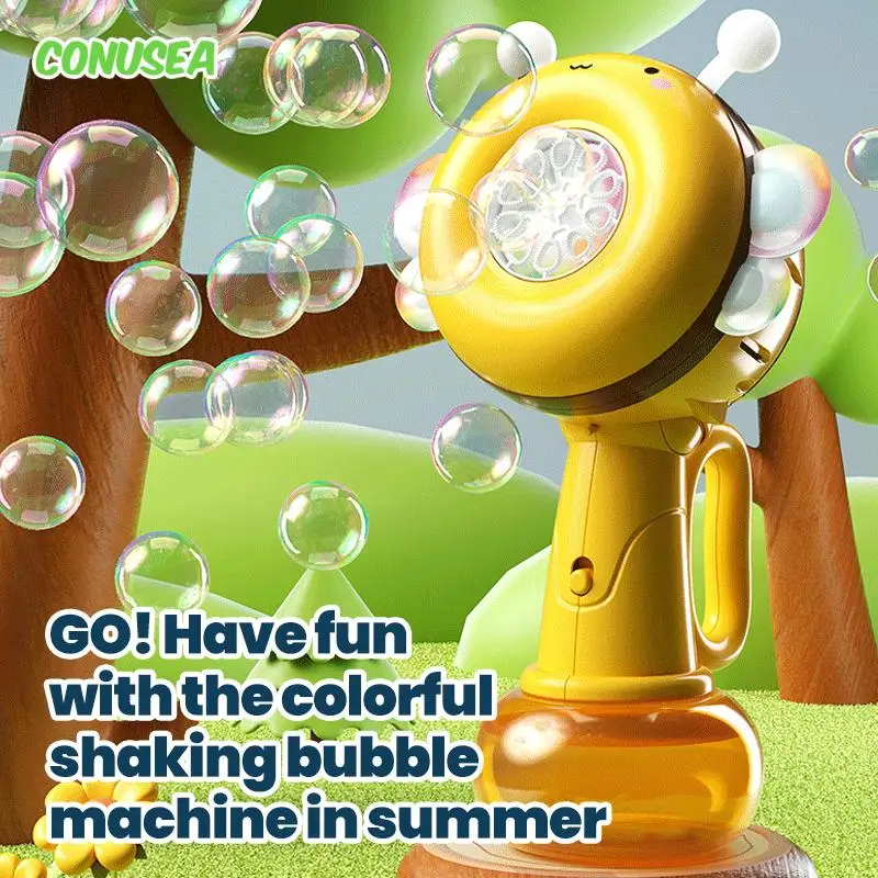 Cartoon Bee Bubble Gun Blower Machine Electric Automatic Soap Bubbles Blowing Handheld One Key Bubble Maker Toy for Kids Children Christmas Gifts Ship from US Warehouse Fast Delivery