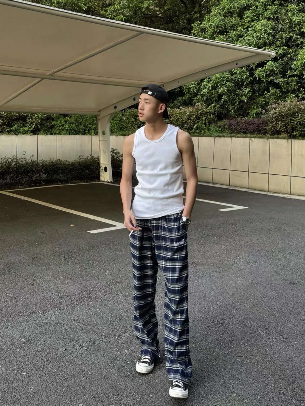 بنطلون كاجوال رجالي منقوش باللون الأزرق على الطراز الأمريكي واسع الساق لجميع المواسم، بنطلون يومي فضفاض مناسب للزوجين