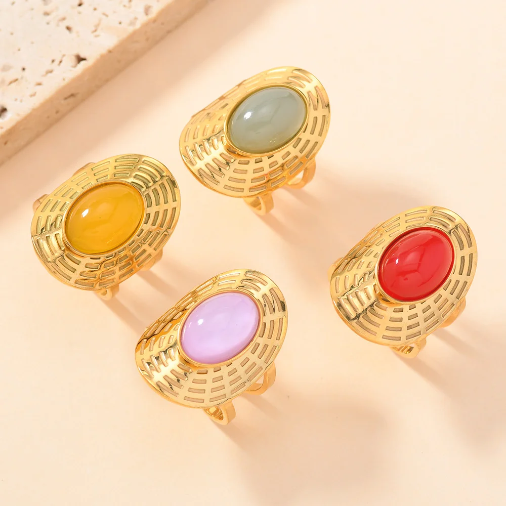 

Преувеличенный круг, массивный натуральный камень, металлические регулируемые открытые кольца с геометрическим рисунком, женские ювелирные аксессуары, подарок для праздника и вечеринки