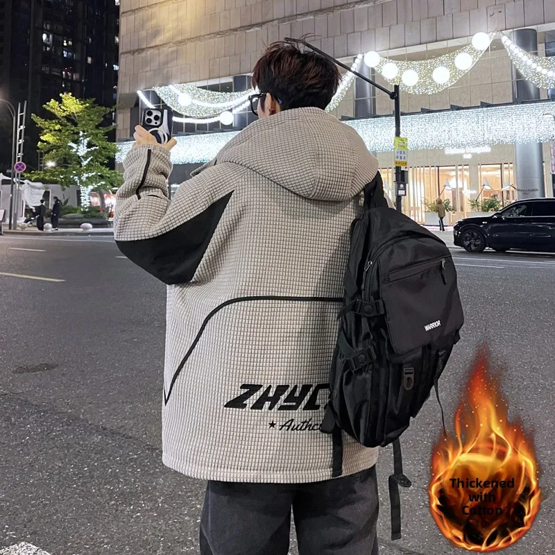 

Утепленная теплая куртка с капюшоном, новая зимняя модель для подростков, хлопковая одежда, повседневный свободный крой, полиэстер, длинный рукав, на молнии