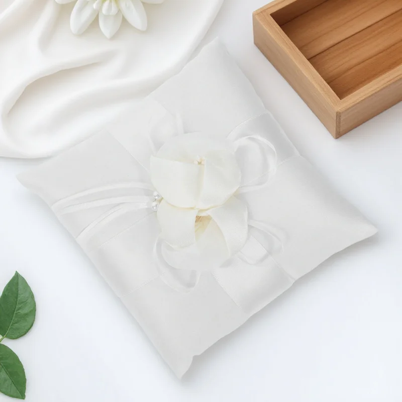 

15X15 см цветочные бутоны кольцо подушка белая атласная лента декор из искусственного жемчуга для свадебной церемонии вечерние украшения своими руками аксессуары