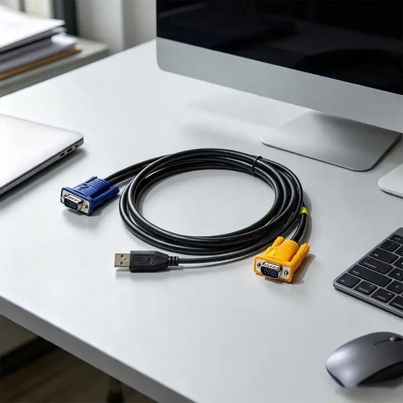 USB VGA KVM Cable, 1.8 m Direct Use Wire for Desk Rack Wiring
