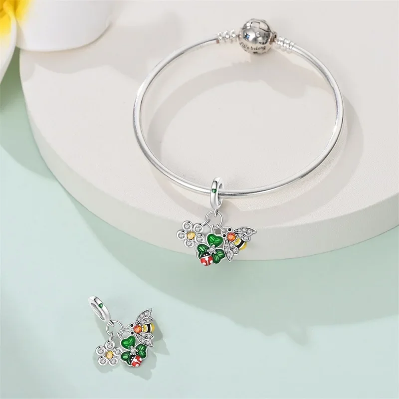 Springtime Flamingo Cactus Sunflower Animal Charms Beads Fit  DIY 925 Sterling Silver Original Bracelets Women Fine Jewelry Gift