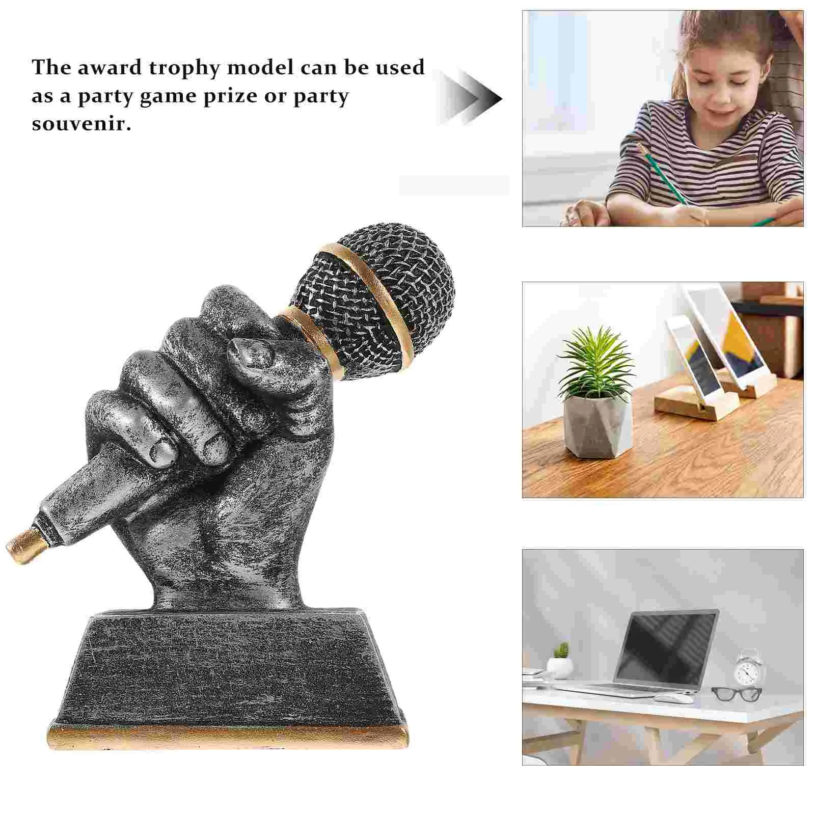 Mini Microphone Music Trophy Resin Singing Award Office Miniture Decoration Vintage