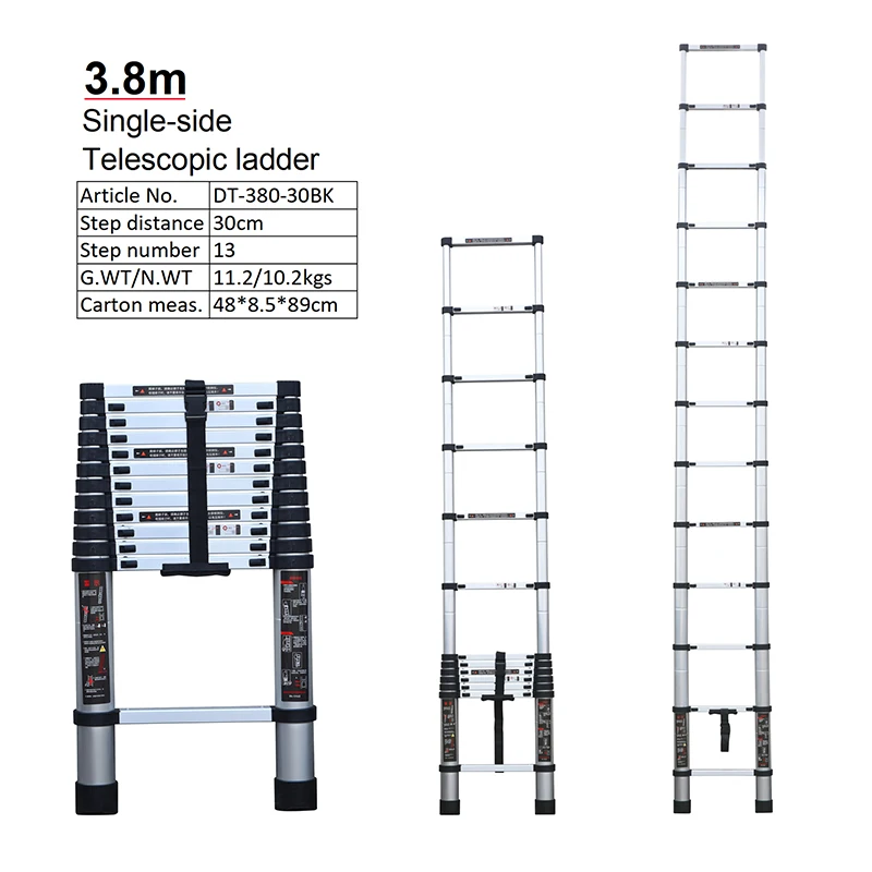 EN131 3.8m Retractable Single Telescopic Ladder Foldable Ladder Aluminum Car Ladder For Sale