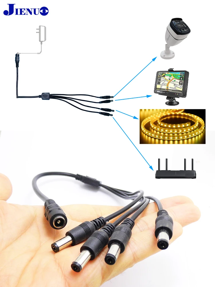 JIENUO DC Power Splitter Adapter Stecker Kabel 1 bis 4 Ausgang 5,5*2,1mm Für CCTV Überwachung Sicherheit Kamera LED Licht Streifen – Detail 5