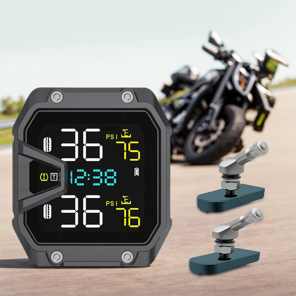 Sistema de supervisión de presión de neumáticos TPMS para motocicleta con 2 sensores, sistema de alarma de monitoreo de presión de neumáticos de motocicleta, resistente al agua IP65