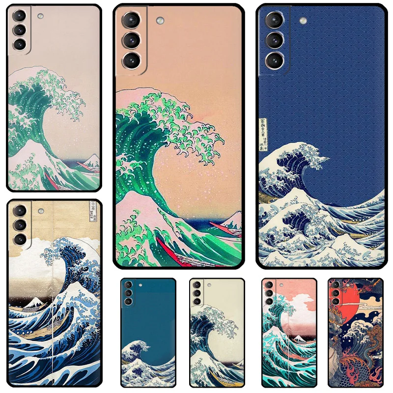 삼성 갤럭시 S24, S23, S22, S21 플러스, 울트라 노트 20, S9, S10, 노트 10, S20, S21, FE 커버용 일본 그레이트 웨이브 가나가와 케이스