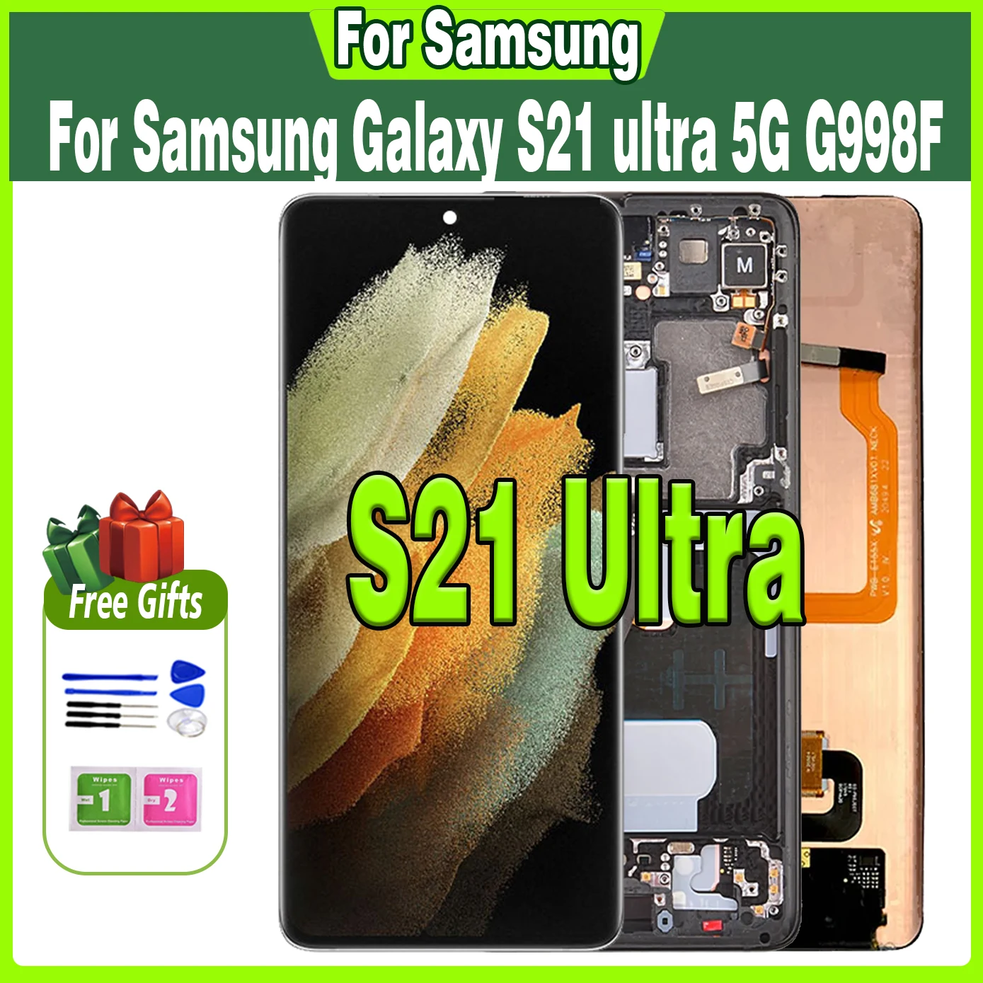 6.8\'\' 100% Tested New LCD For Samsung Galaxy S21 Ultra 5G G998 G998U G998B Display Touch For Samsung S21 Ultra Screen Digitizer