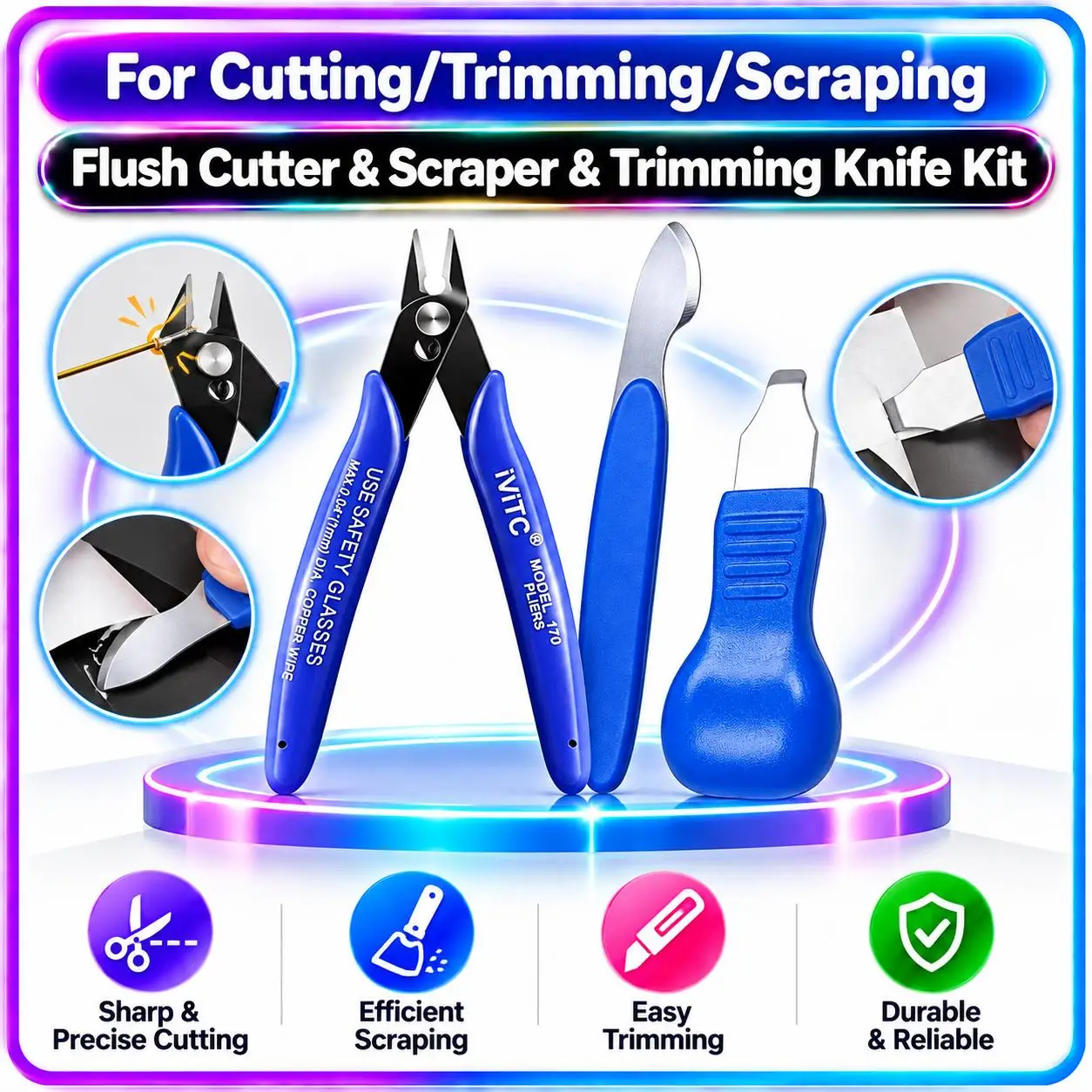 3D Print Finishing Tools Kit 170 Flush Pliers Trimming Knife Resin Scraper Removal Deburring Tool for PLA PET Model DIY Craft