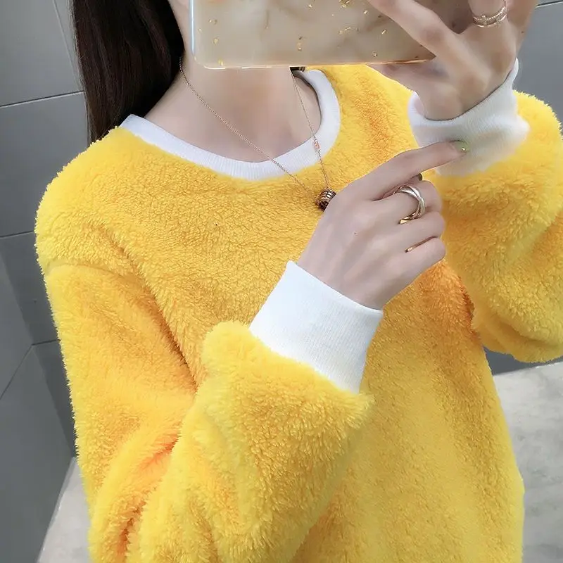 Women Clothing Solid Fleeve Sweaters Autumn New Simple Loose All-match Thick Pullovers O-neck Casual Comfortable Tops