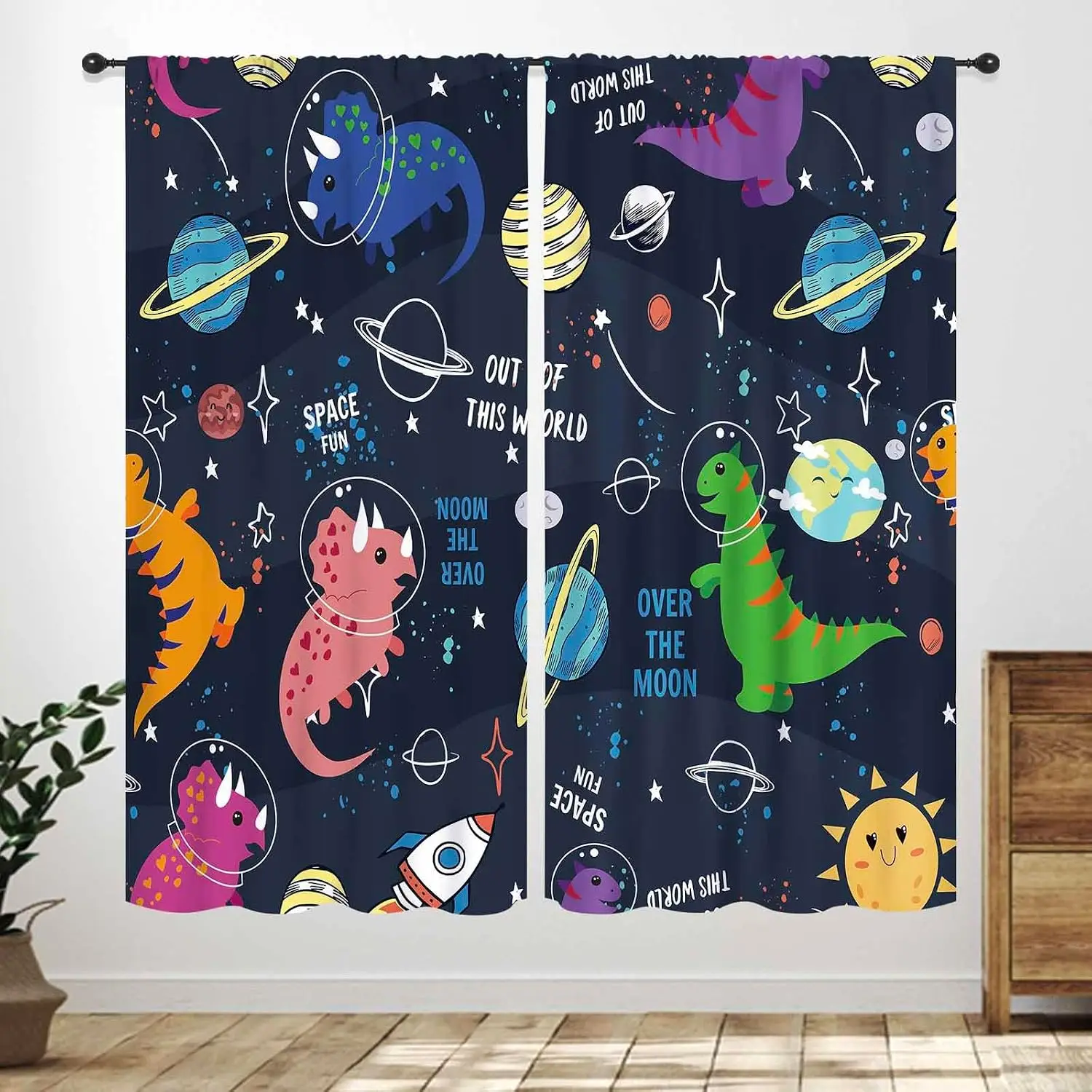Cute Space Curtains Nursery Room Decor Planets Stars Galaxy Outer Space Curtains for Kids Children's Birthday Party Backdrop Fun