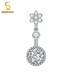G23titan Flower Round Pendant Zircon Belly Button Ring Nombril Ombligo Navel Ring Surgical Barbell Women Body Piercing Jewelry