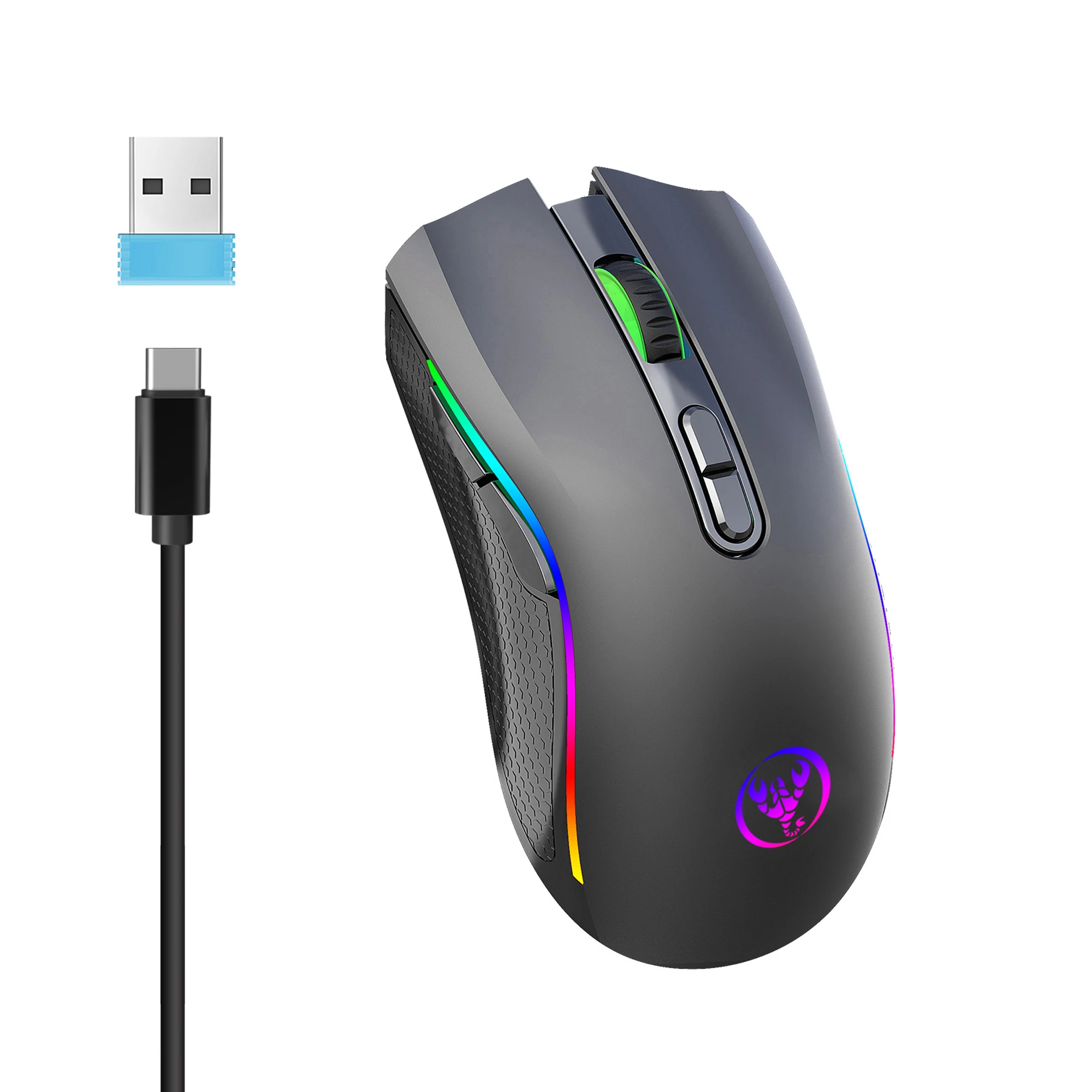 HXSJ T69 — беспроводная игровая мышь 2.4G, RGB-подсветка, 7 кнопок, 4800 DPI
