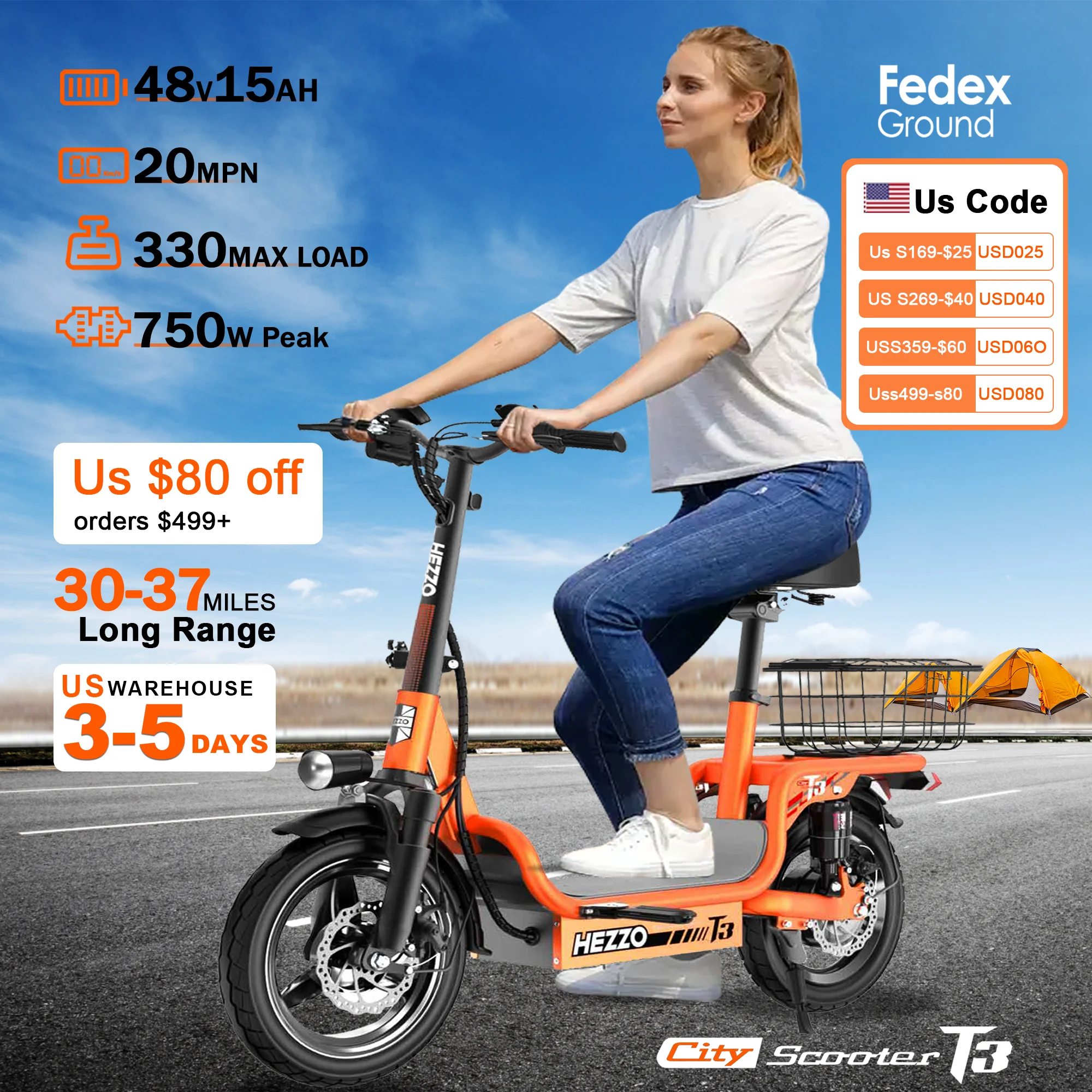 48V 500W Carbon Steel Ebike Electric Bike Multi-Shock Absorption City Commuter  Adult Electric Bicycle 14"Road tires With Basket