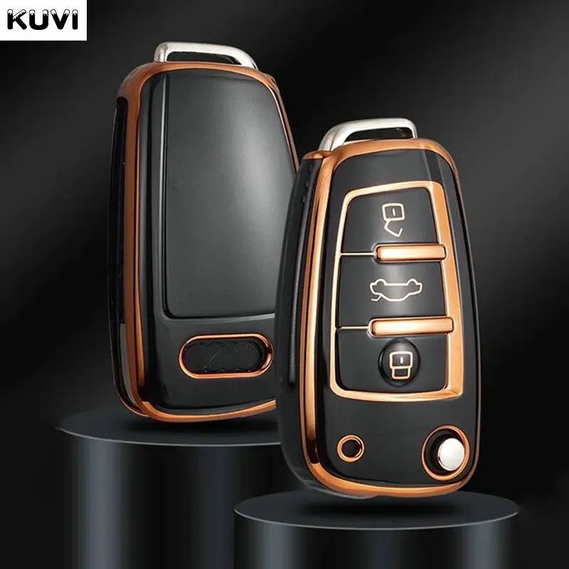 Kuvi TPU Car Flip Key Case Cover For Audi A3 A4 B6 B7 B8 A6 C5 C6 RS3 S1 S3 Q3 Q5 Q7 TT Protector Holder Keyless Auto Fob