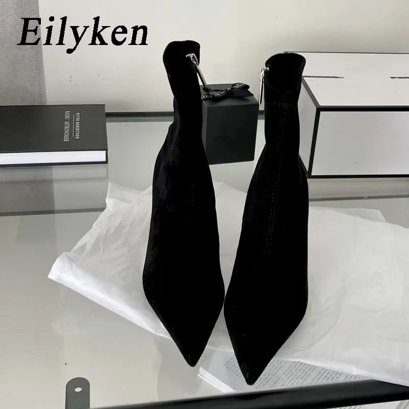 Eilyken-Bottes de rinçage pointues à talons bas fins pour femmes, chaussons courts, chaussures de fête, mode printemps automne, fermeture éclair,