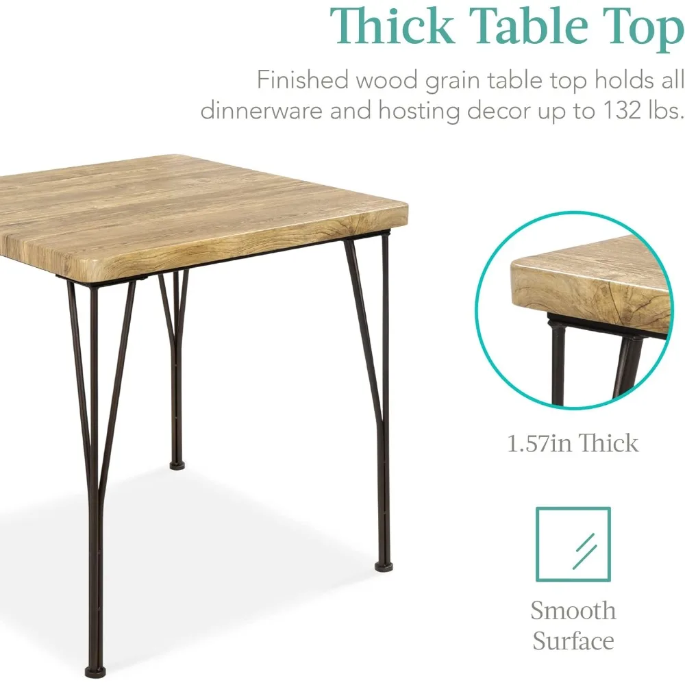 3-Piece Dining Set Modern Dining Table Set, Metal and Wood Square Table for Kitchen, Dining Room, Dinette, Breakfast