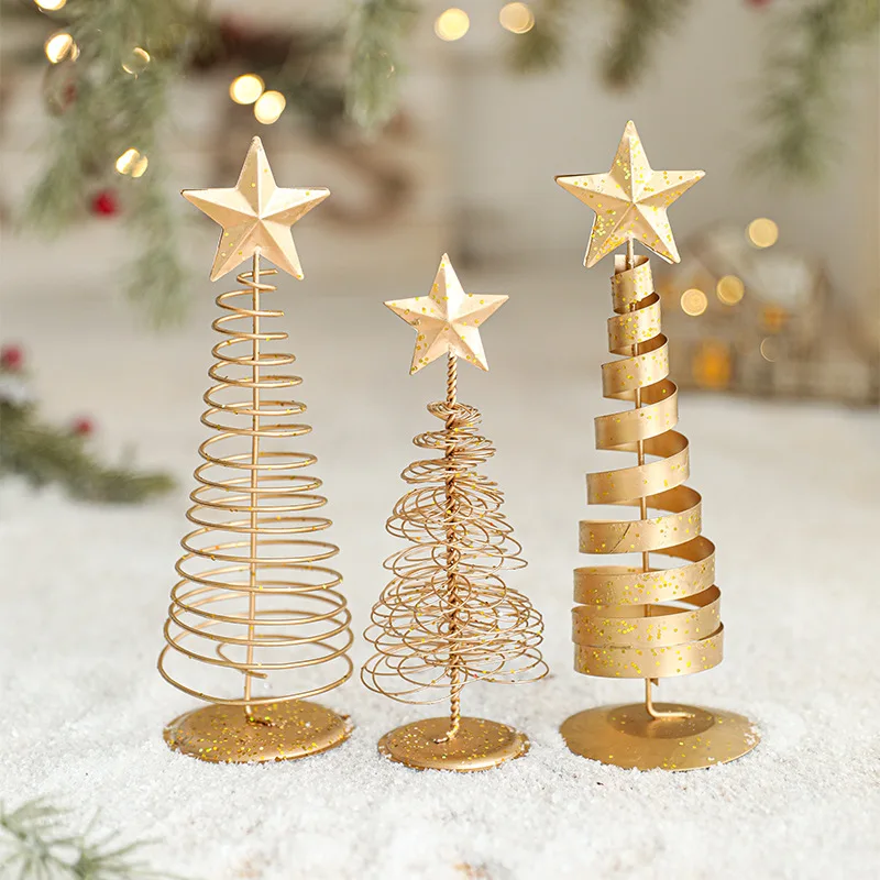 

Navidad Gold Mini Christmas Tree Xmas Ornaments Five-pointed Star Iron Christmas Tree Cute Creative Desktop Decoration New Year