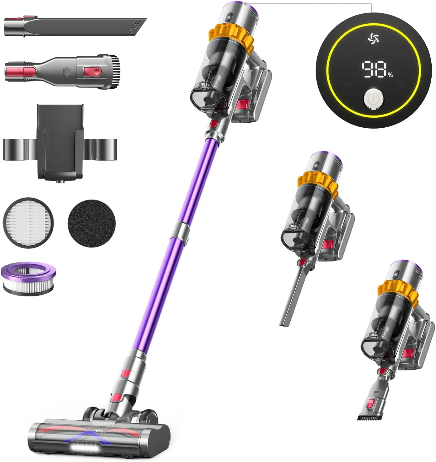 

Cordless Vacuum Cleaner, 550W/45Kpa Vacuum Cleaners for Home with LED Screen, Up to 60 Mins Runtime, Noise Reduction Tech,