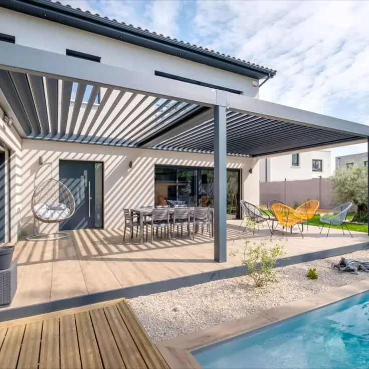 Large Space Aluminum Alloy Frame Louvered Pergola with Anti-rust Frame Easy Assembly Modern Simple Design Gazebo for Residential