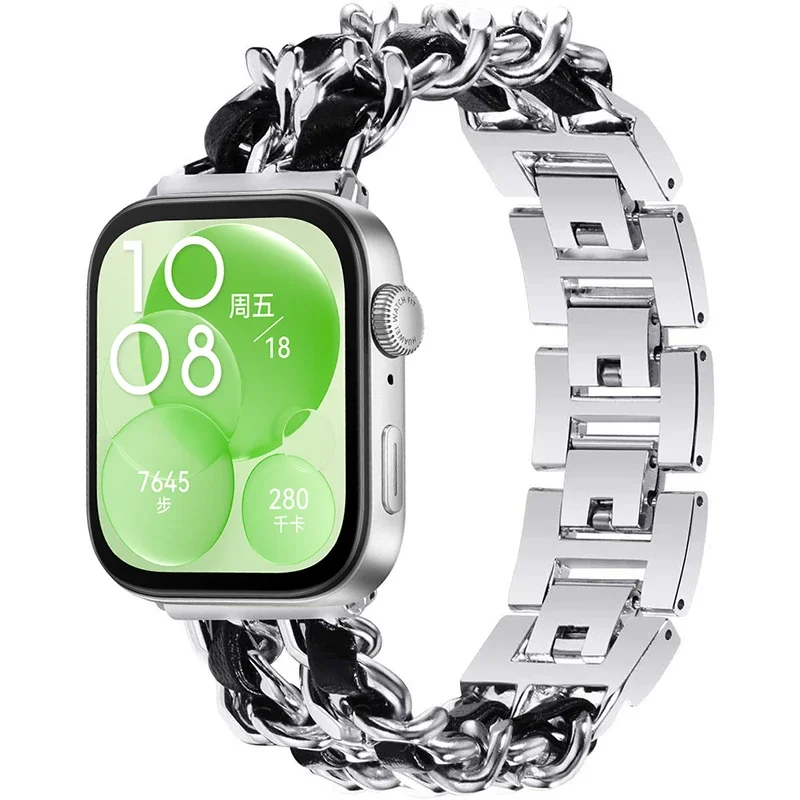 Metal + pulseira de couro para huawei relógio ajuste 3 feminino smartwatch fácil ajustável confortável pulseira para huawei relógio ajuste 3 correa