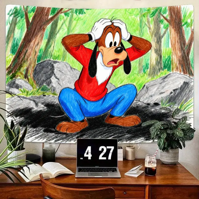 

1 шт., гобелен с удивленным лицом Disney Goofy, современный настенный рисунок с рисунком леса, настенный рисунок из полиэстера для декора спальни, общежития, подарок