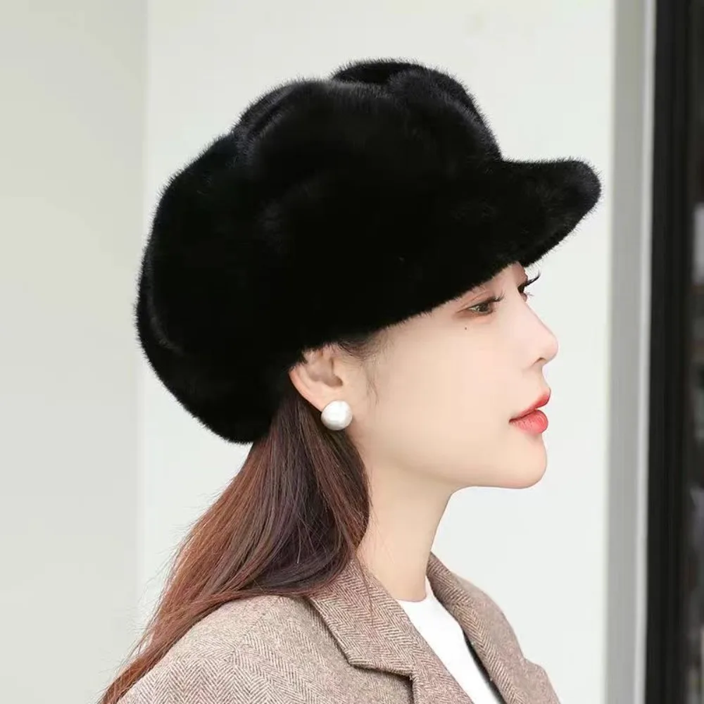 High Quality Protection From Cold Women Beret Solid Color Imitation Mink Winter All-match Hat Light Luxury Thick Warm Hat