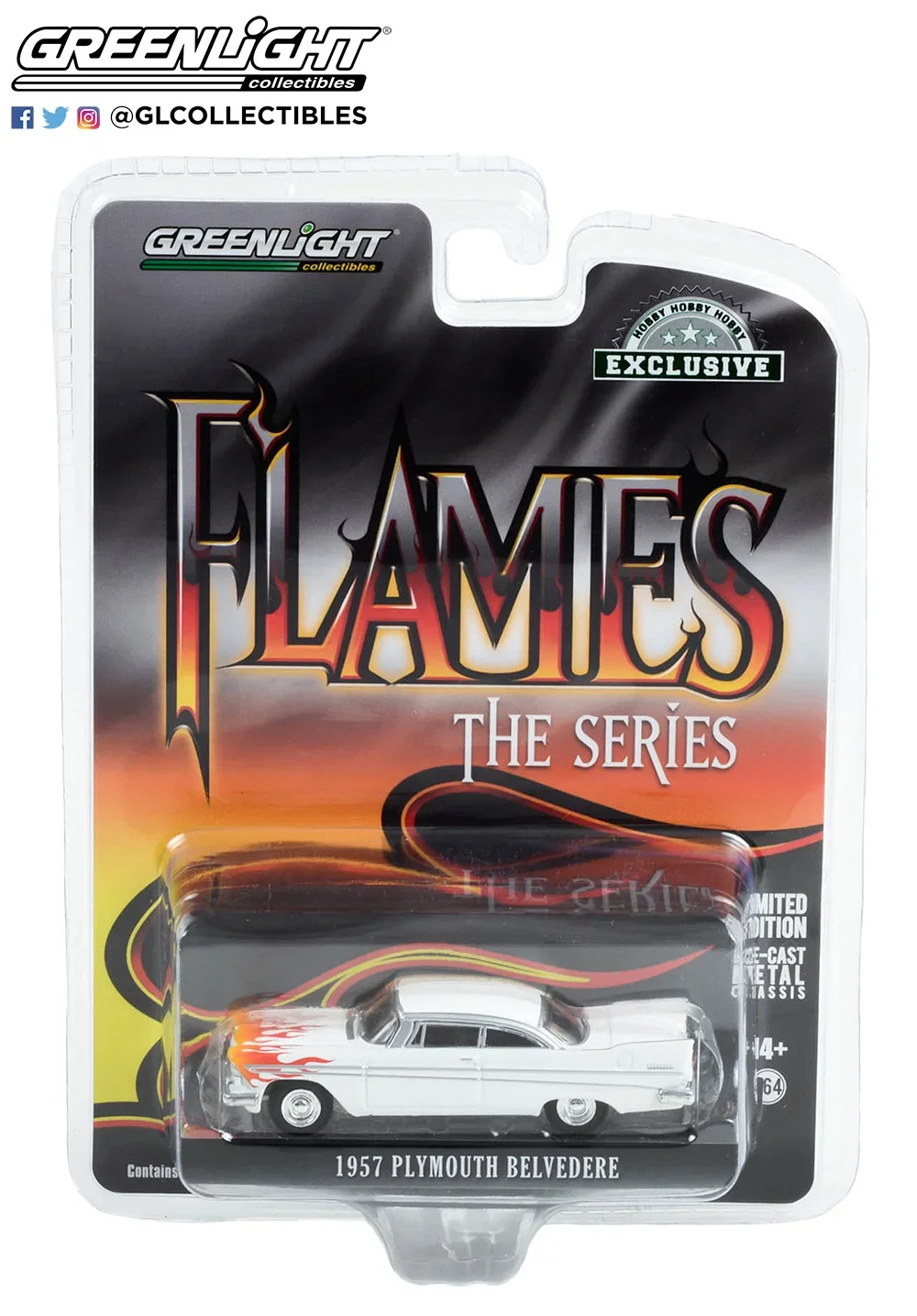 

Model1:64 Flame Series -1957 Plymouth Belvedere - White Flame Car Model