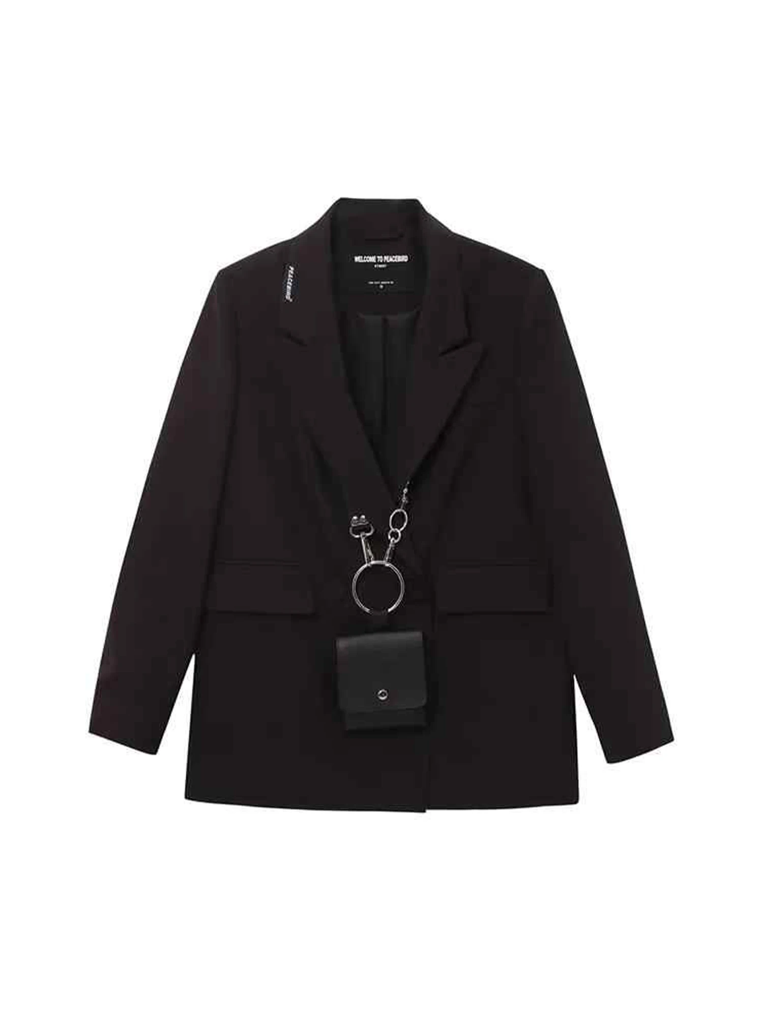 

Women Black Gothic Emo Blazer Jacket Vintage Elegant Suit Coat Y2k Harajuku Long Sleeve Single Breasted Outerwear Clothes Autumn