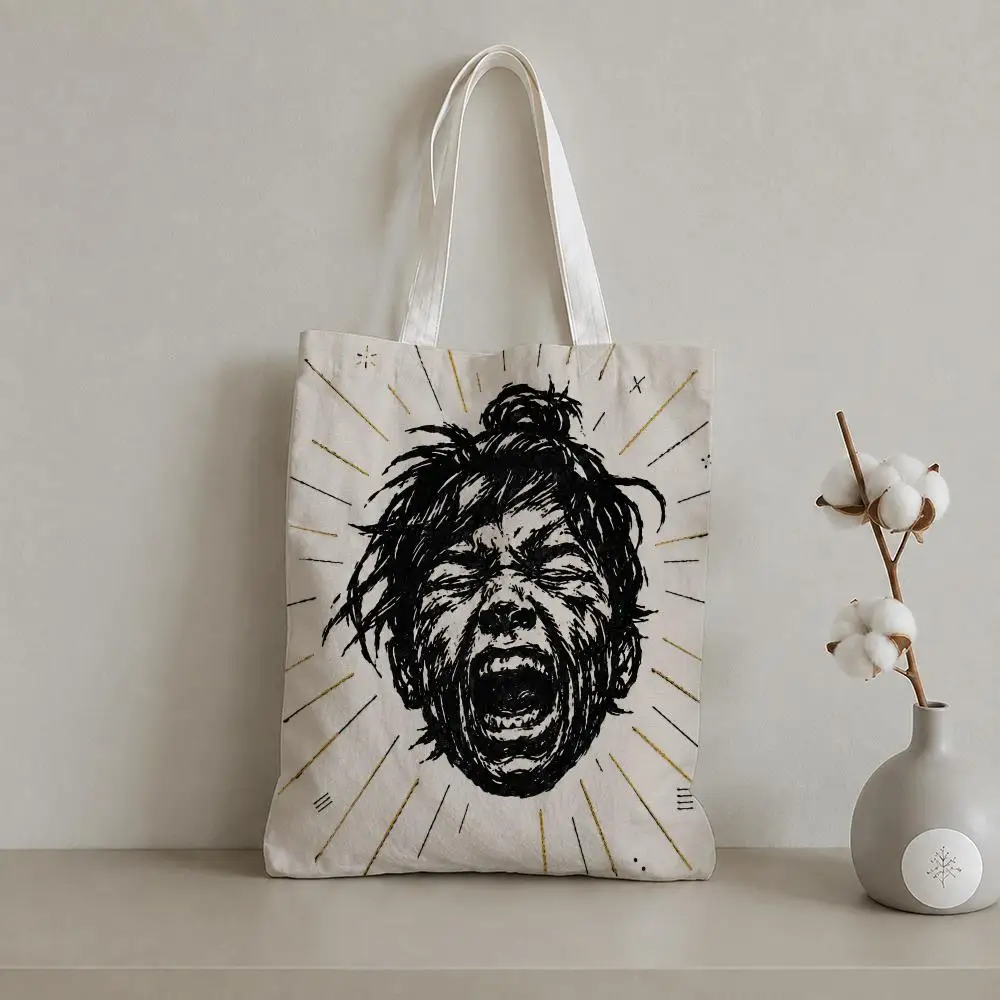 Expressive Faces Linocut Portraits Storage Bags 1pc Canvas Tote Bag Reusable Shopping Shoulder Bag For Women Daily Use
