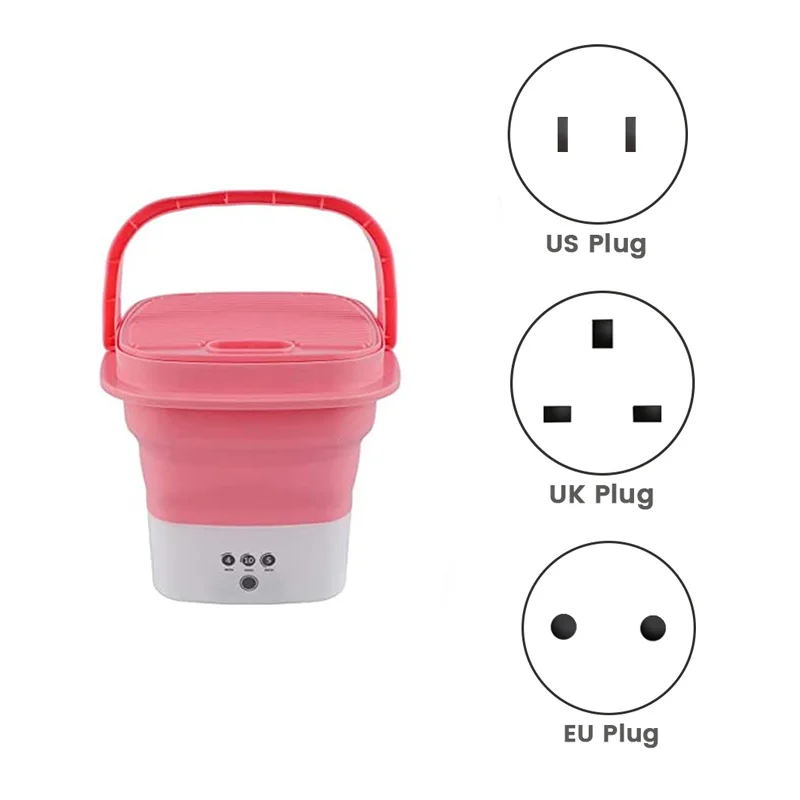 

Pink Portable Travel Washing Machine, Mini Folding Washing Machine Combo With Small Collapsible Drain Basket