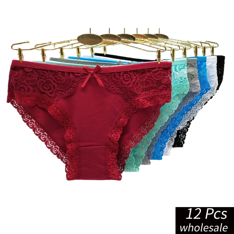 Alyowangyina 12pcs/lot Wholesale Women Cotton Panties Sexy Lace Briefs Female Girl Underwear Lady Fashion Solid Color #89342