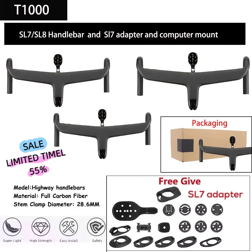 

2025 New For Sl7 Sl8 Full Internal Cable Routing Road Bicycle Handlebar T1000 Carbon Integrated Cockpit Di2 Carbon Handlebar