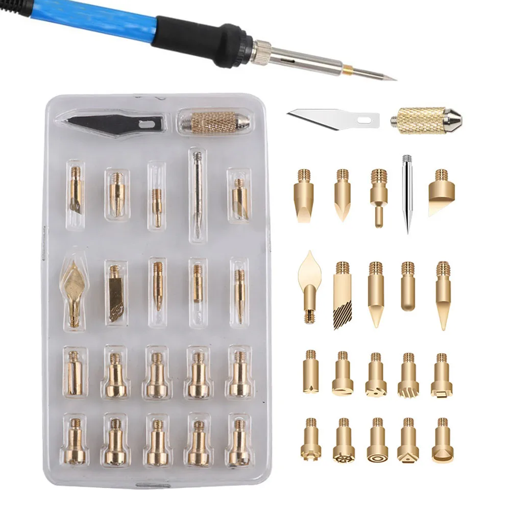 23pcs 30W Adjustable Soldering Iron Wood Burning Pen Set Woodworking Chiseled Tips Blade Pyrography Tool Soldering Pen Kit