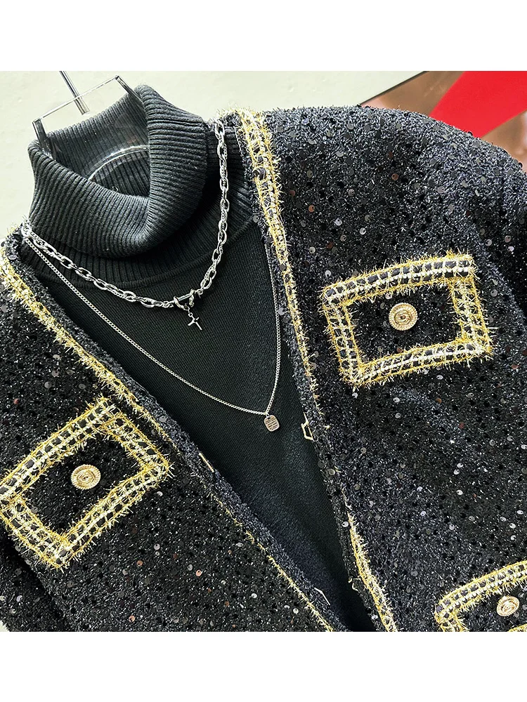 2024 Spring New High-End Sequined Coats Men\'s Fashionable Loose Comfortable Handsome Short Trendy Male Long Sleeve Jackets